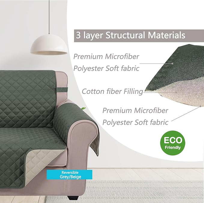 U-NICE HOME Reversible Sofa Cover Couch Cover for Dogs, Grey/Beige