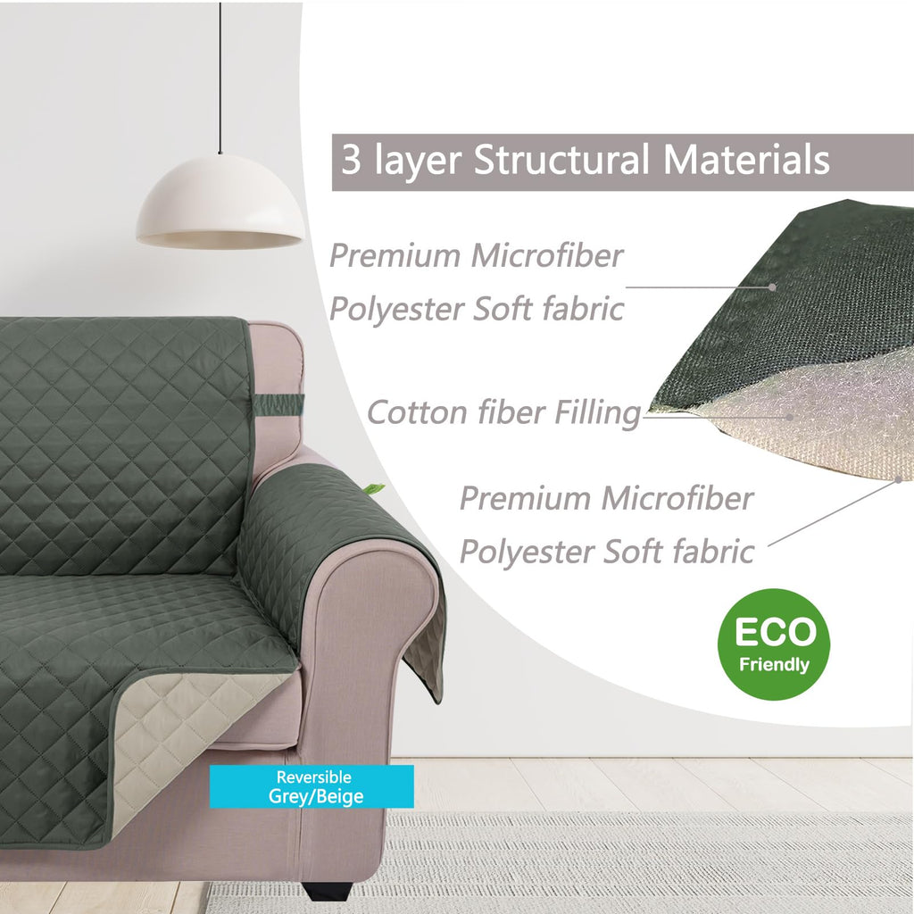 U-NICE HOME Loveseat Sofa Cover for 2 Cushion Couch, Grey/Beige
