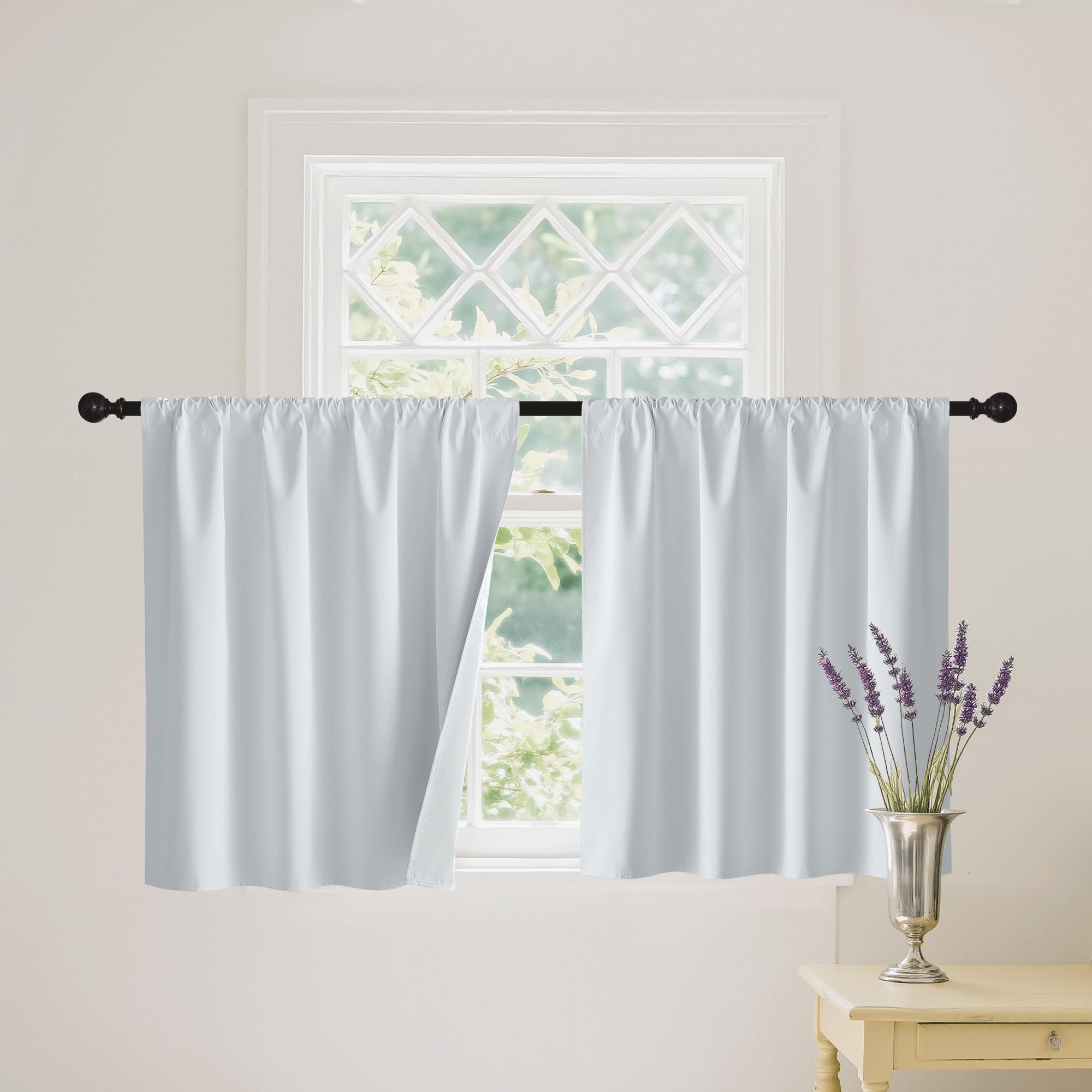 RYB HOME Short White 100% Blackout Curtains for Small Window