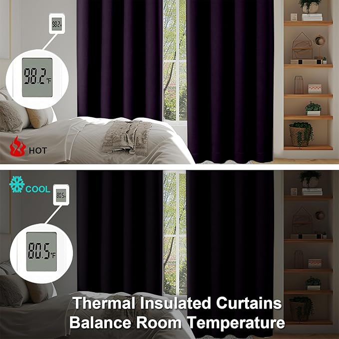 Simplebrand Ava BlackBerry Blackout Curtains for Bedroom 84 Inch Length 2 Panels Set, Solid Thermal Insulated Privacy Nursery Window Treatment Curtains Blackout Drapes, W40 x L84 Inch, BlackBerry