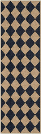 Lahome Colette Checkered Easy Jute Runner Rug, 2x8 Hallway Kitchen Runner Rug Non Slip Washable Outdoor Carpet for Entryway Indoor, Checkerboard Black Indoor Outdoor Carpet for Hallway 8ft Entry