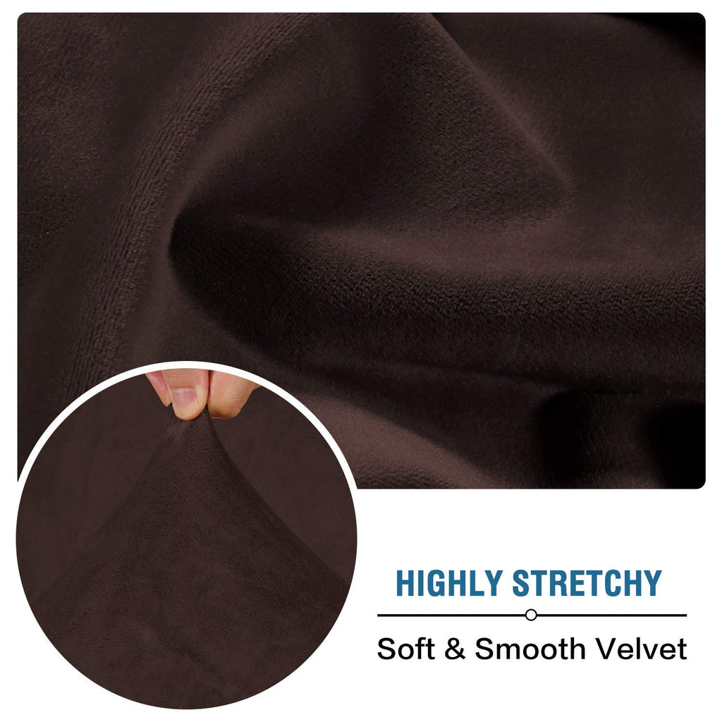 H.VERSAILTEX Velvet Stretch Couch Cushion Cover Plush Cushion Slipcover for Chair Loveseat Sofa Cushion Furniture Protector Seat Cushion Sofa Cover (2 Piece Large Sofa Cushion Covers, Brown)