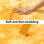 Ailyei Soft Runner Rugs for Bedroom Hallways, 2x4 Tie-Dyed Yellow Fluffy Shag Throw Area Rug Non Slip for Bedside Dorm, Long Shaggy Furry Carpet for Nursery Living Room