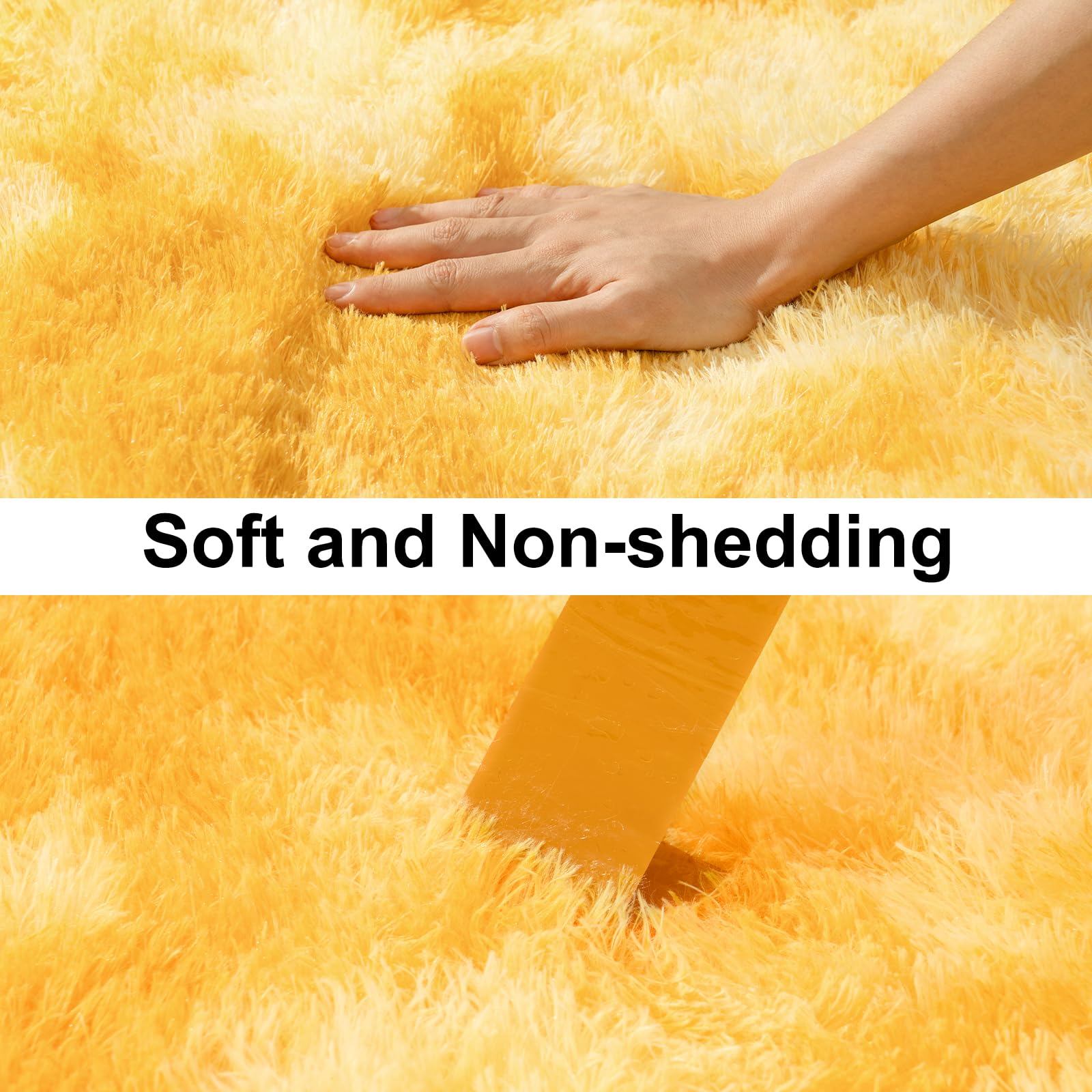 Ailyei Soft Runner Rugs for Bedroom Hallways, 2x4 Tie-Dyed Yellow Fluffy Shag Throw Area Rug Non Slip for Bedside Dorm, Long Shaggy Furry Carpet for Nursery Living Room
