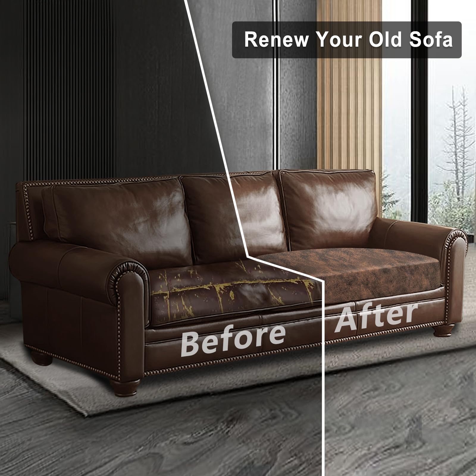 ANARACHON Leather Look Couch Cushion Covers Sofa Seat Slipcovers Sets Couches Furniture Protector for Sectional Armchair Loveseat Pets Kids Stretch Spandex Fabric (2 Cushion Sofa, Dark Brown)