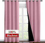 NICETOWN Total Shade Curtains and Draperies, Heavy-Duty Full Light Shading Drapes with Black Liner Backing for Villa/Hall/Dorm Window（Crystal Pink, Package of 2 Panels, 52 inches Wide x 95 inches Long