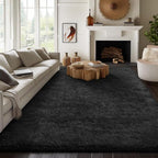 Ophanie 7x10 Black Area Rugs for Living Room, Large Shag Bedroom Carpet, Big Indoor Thick Soft Shaggy Nursery Rug, Fluffy Carpets for Boy and Girls Room Dorm Home Decor Aesthetic
