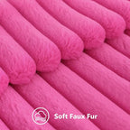 decorUhome Summer Cozy Faux Fur Throw Pillow Covers 18x18 Set of 2 Decorative Soft Plush Striped Modern Farmhouse Boho Couch Pillow Cases with Velvet Back for Sofa Bed Living Room, Hot Pink