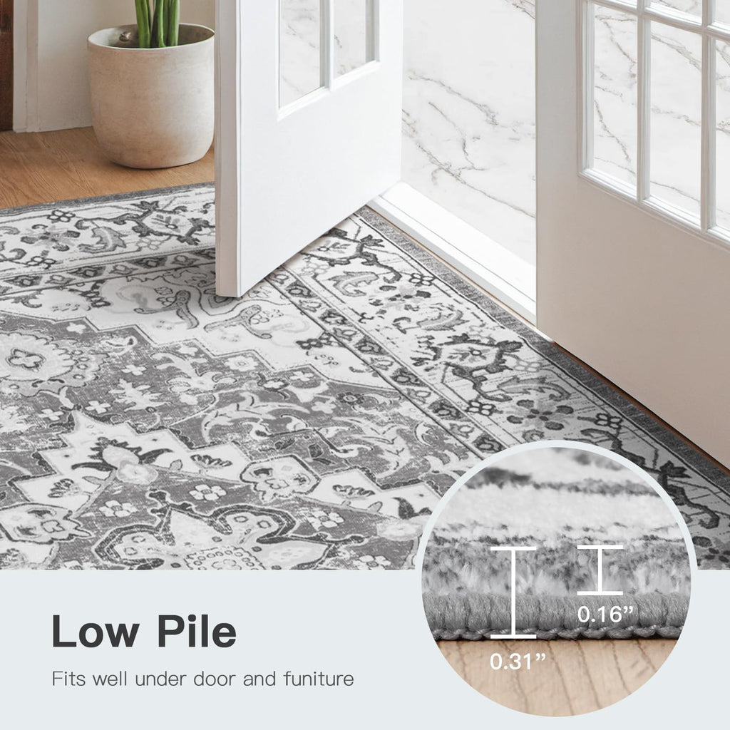 Lofus 6x9 Area Rugs for Living Room Bedroom, Soft Boho Carpet Floral Grey