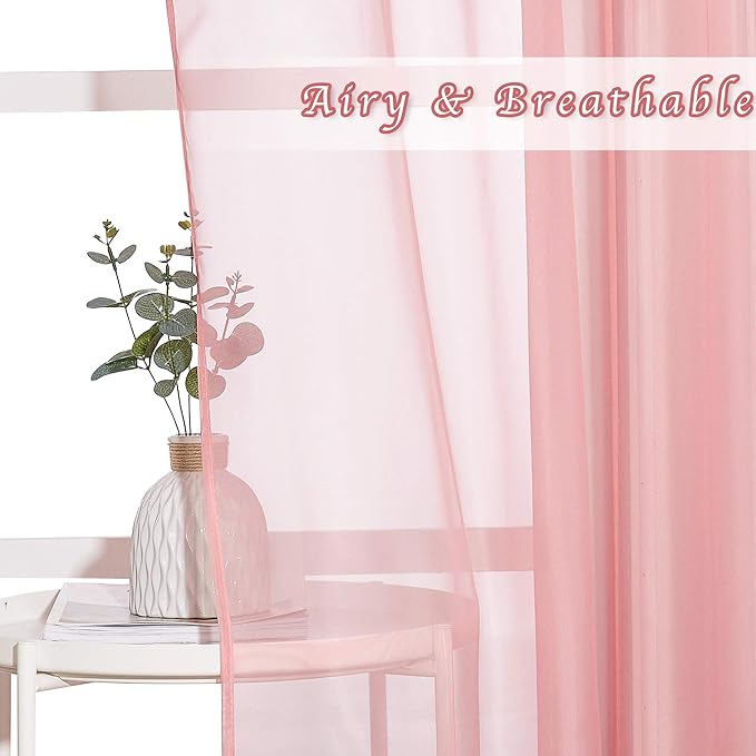 NICETOWN Sheer Curtains Extra Long 96-inch - Grommet Casual Style Airy & Breathable with Amount Light Sheer Panels for Patio/Glass Door (108 inches Wide Total 2 Pieces, Coral)