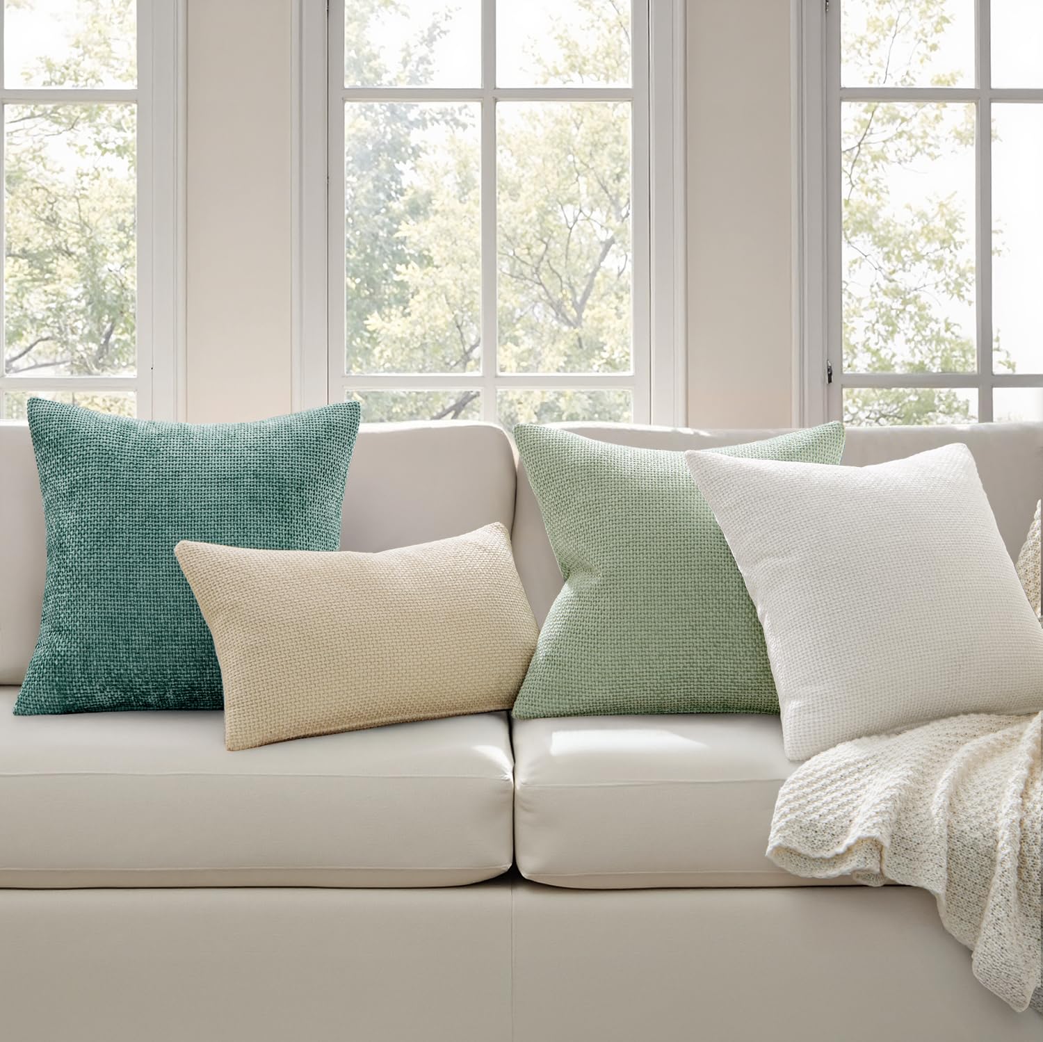 MIULEE Decorative Couch Throw Pillow Covers 20x20 Inch Light Green 2 Pack