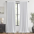 MIULEE 100% Blackout Linen Curtains for Bedroom, Grayish White Solid Luxury Decor Thermal Insulation Room Darkening Drapes for Living Room Nursery Back Tab Rod Pocket 42 x 96 Inches, 2 Panels