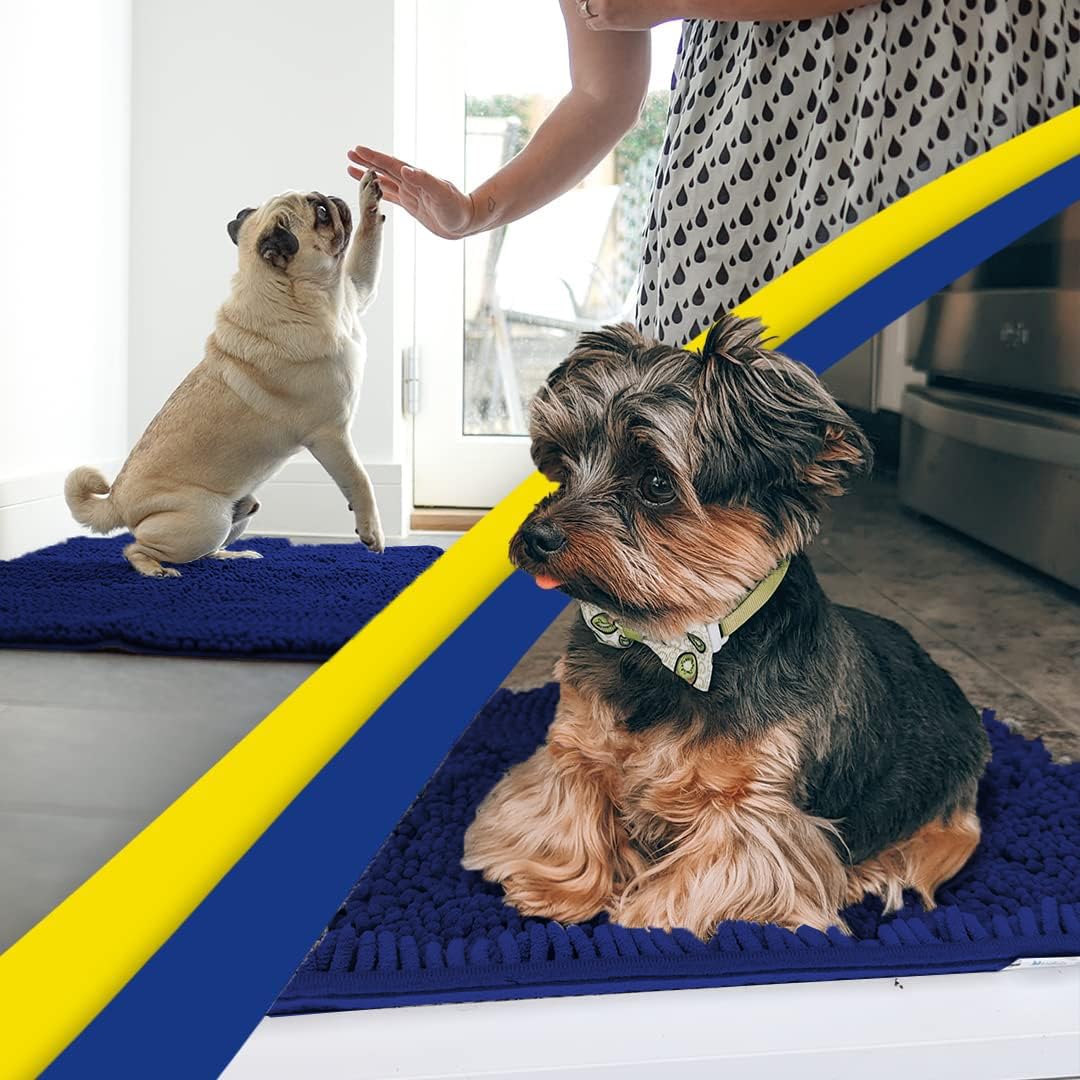 Muddy Mat® | Super Water Absorbent Door Mat Indoor, Microfiber Quick Dry Chenille Entryway Rug, Slip Resistant Front Door Mat, Indoor Mats for Entryway, Machine Washable Pet Rug, Navy Blue 24"x72"