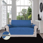 Easy-Going Reversible Loveseat Couch Cover for 2 Cushion Couch Sofa Cover for Dogs Water Resistant Furniture Protector with Foam Sticks Elastic Straps for Pet (Loveseat, Blue/Ivory)