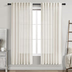Nanspring Cream Linen Curtains 74 Inches Long for Bedroom Back Tab Light Filtering Privacy Sheer Curtains Modern Farmhouse Coastal Decor Cotton Textured Gauze Curtain for Bathroom 2 Panel Set 52x74