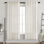 Nanspring Cream Semi Sheer Linen Curtains 76 Inch Length for Living Room Back Tab Rod Pocket Modern Farmhouse Coastal Decor Cotton Textured Gauze Curtains for Dining Room Office Kitchen 52x76