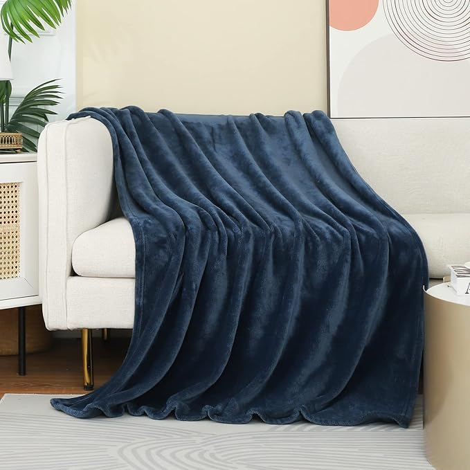 Stone Blue Fleece Plush Throw Blanket 60"x80"for Couch Fuzzy Cozy Flannel