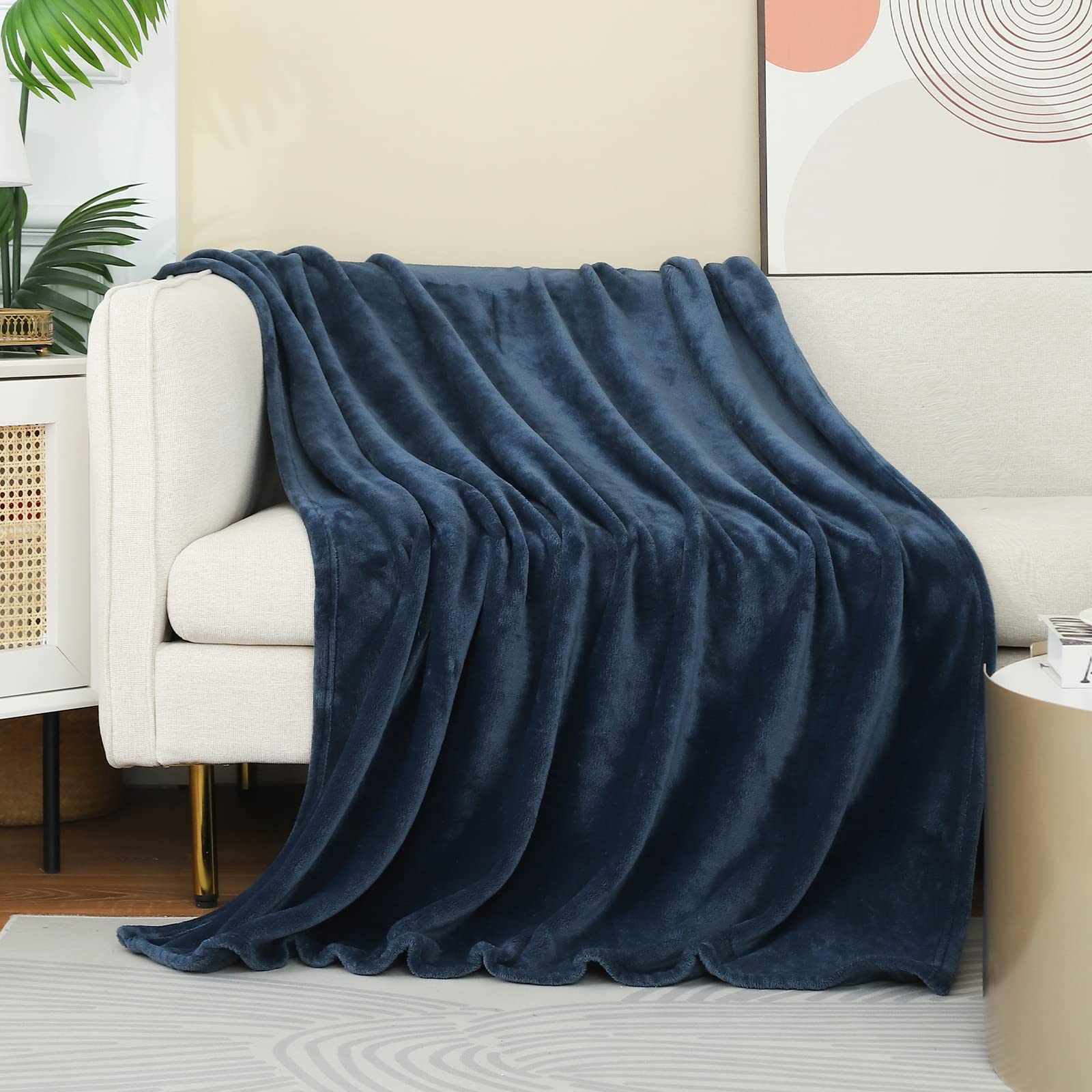 Stone Blue Fleece Plush Throw Blanket 108"x90"for Couch Fuzzy Cozy Flannel