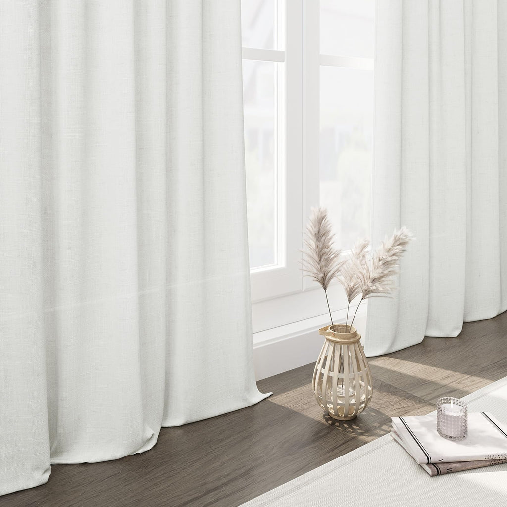 Extra Long Off White Curtain 108 inches Long 2 Panels Set for Living Room Back Tab Modern Farmhouse Coastal Decor Cotton White Sheer Linen Curtains 108 inch Length for Large Window 9 FT Tall