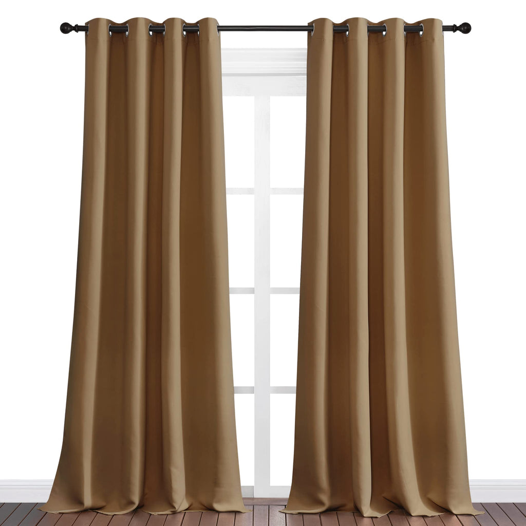 NICETOWN Sleek Blackout Curtains 90 inches Length for Windows, Noise Reducing and Block Draft Panels for Door Doorway Laundry Office Luxury Decor Theme (2 Panels, Gold Brown, W55 x L90 -Inch)
