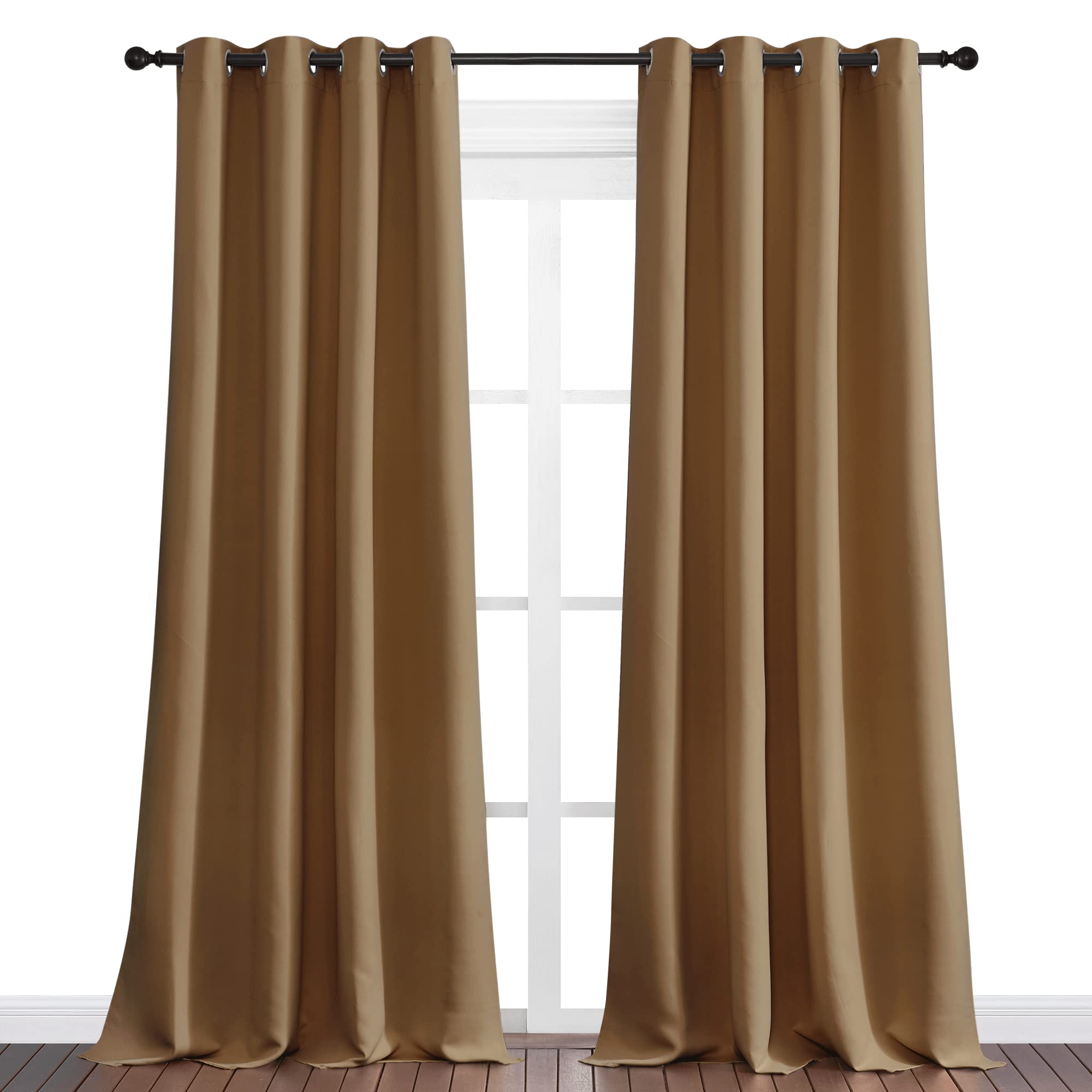 NICETOWN Sleek Blackout Curtains 90 inches Length for Windows, Noise Reducing and Block Draft Panels for Door Doorway Laundry Office Luxury Decor Theme (2 Panels, Gold Brown, W55 x L90 -Inch)