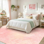 Washable Area Rugs 9'x12' Non-Slip Modern Abstract Soft for Living Room Entryway Bedroom Nursery, Print Pattern, Light Pink