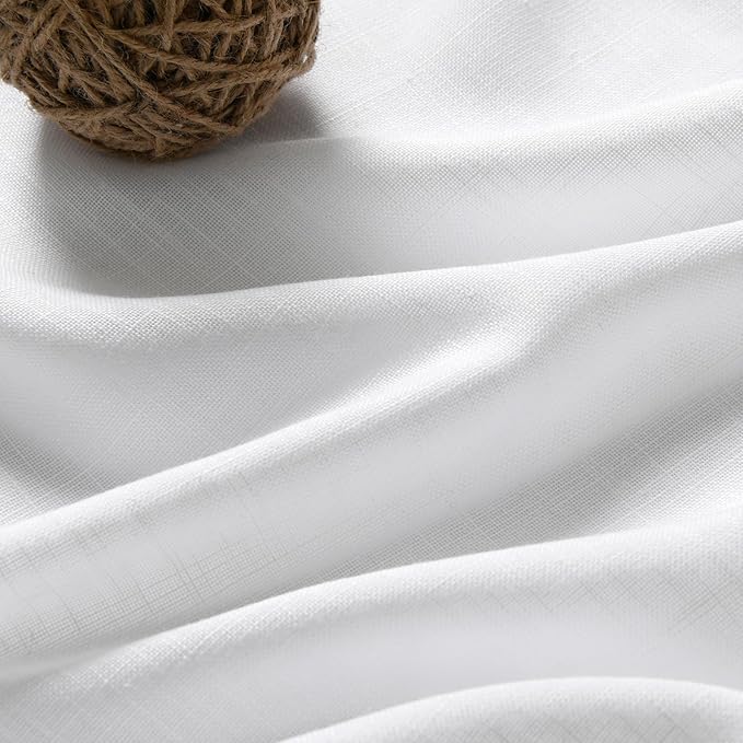 Nanspring White Linen Curtains for Living Room 2 Panels Set Neutral Modern Farmhouse Window Curtain for Bedroom 66 Inch Length Semi Sheer Light Filtering Privacy Back Tab Rod Pocket Drapes 52x66