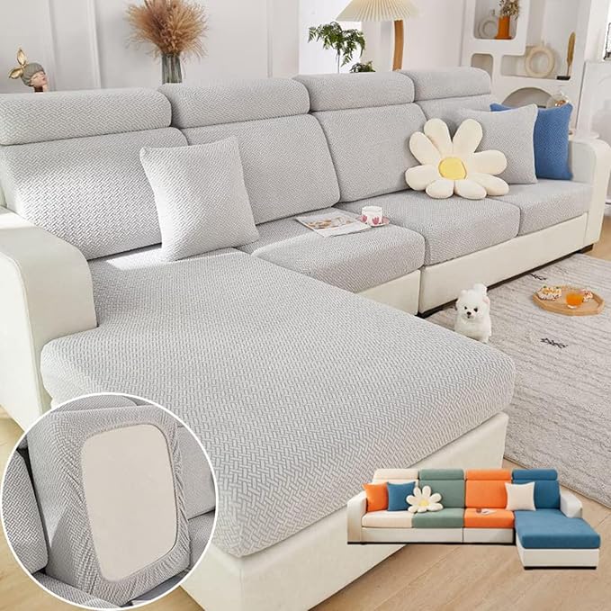 VFUX Soothing Home Sofa Covers, Sofa Hero Covers, Wear-Resistant Universal Couch Covers Washable Stretch Sectional Couch Cushion Covers (Light Grey,Back Cover L)