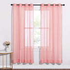 NICETOWN Sheer Textured Voile Curtains - Ring Top Soft Sheer Vertical Window Coverings with Light Penetration for Loft/Apartment (W54 x L72 - inch, Coral, Set of 2)