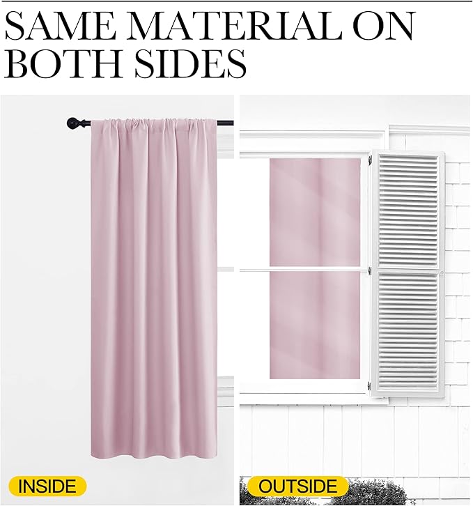 NICETOWN Kitchen Curtains, Short Blackout Drapes, Baby Pink, 42" Wide by 54" Long, 2 PCs, Thermal Insulated Blackout Curtain Panels for Kids Room, Play Room