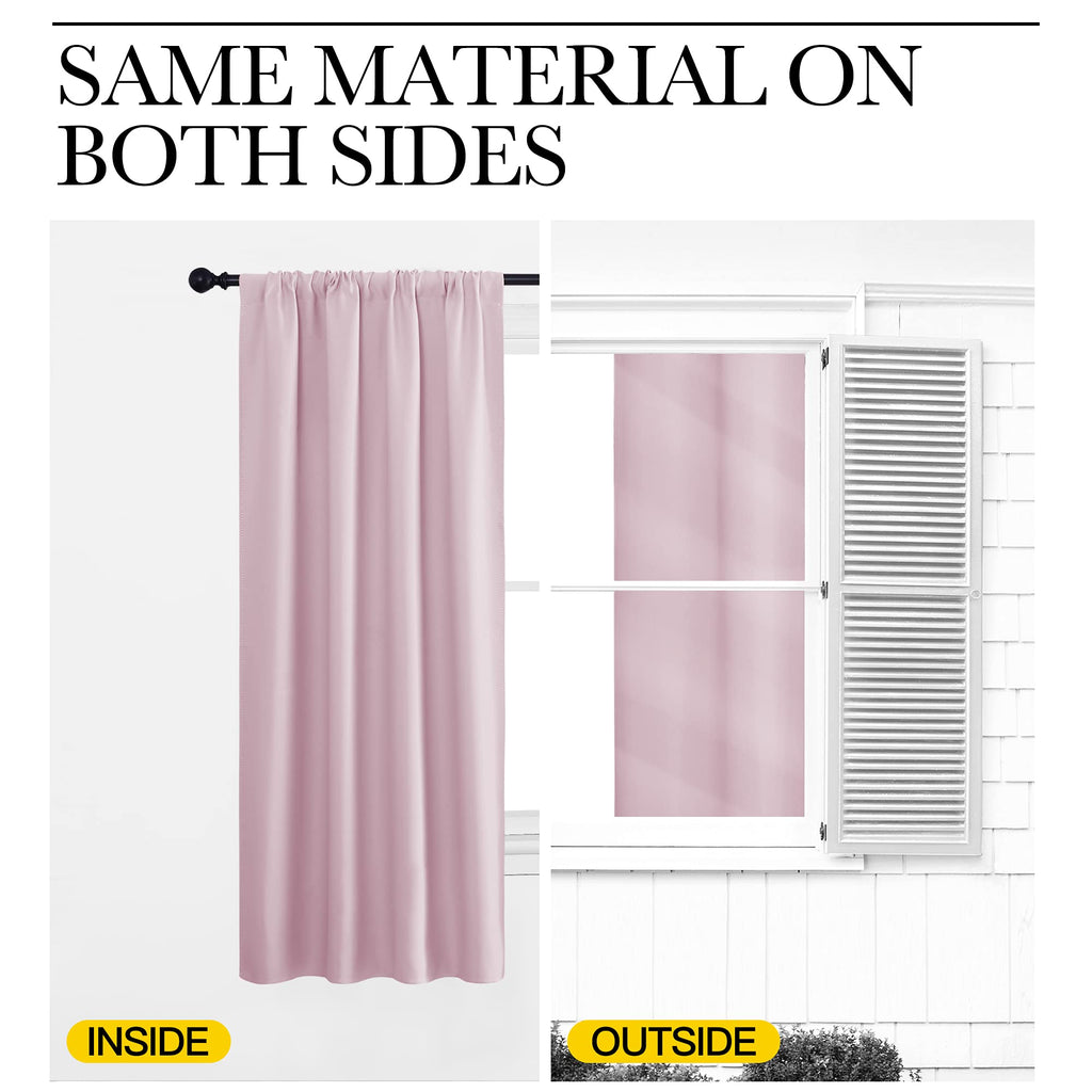 NICETOWN Kitchen Curtains, Baby Pink, 34" x 40", Set of 2, Short Blackout Curtains & Drapes, Thermal Insulated Rod Pocket Window Treatment Draperies for Nursery