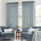 MIULEE Dusty Blue Linen Curtains 54 Inch Length 2 Panels for Bedroom Living Room, Soft Thick Linen Textured Natural Short Window Drapes Semi Sheer Light Filtering Back Tab Rod Pocket Burlap Look Decor
