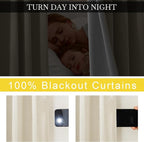 NICETOWN Natural Thick Linen Full Blackout Curtains for Living Room and Bedroom, W52 x L96, 2 Panels Bronze Grommet 2 Layers Window Treatment with White Liner Privacy Protection Sound Blocking