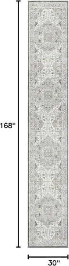 Madane Hallway Runner Rug 2'6''x14' Kitchen Runner, Non Slip Vintage Runners for Hallways Washable Kitchen Rugs Soft Low Pile 2.5x14 ft Rug Runner for Laundry Room, Entryway and Bedroom, Ivory/Brown