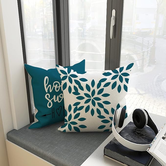 YCOLL Pillow Covers 20x20 Set of 4, Modern Sofa Throw Pillow Cover, Decorative Outdoor Linen Fabric Pillow Case for Couch Bed Car,Teal