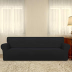 PureFit Super Stretch 4 Seater Sofa Slipcover – Spandex Non Slip Soft Couch Sofa Cover, Washable Furniture Protector with Non Skid Foam and Elastic Bottom for Kids, Pets （XX Large, Black）