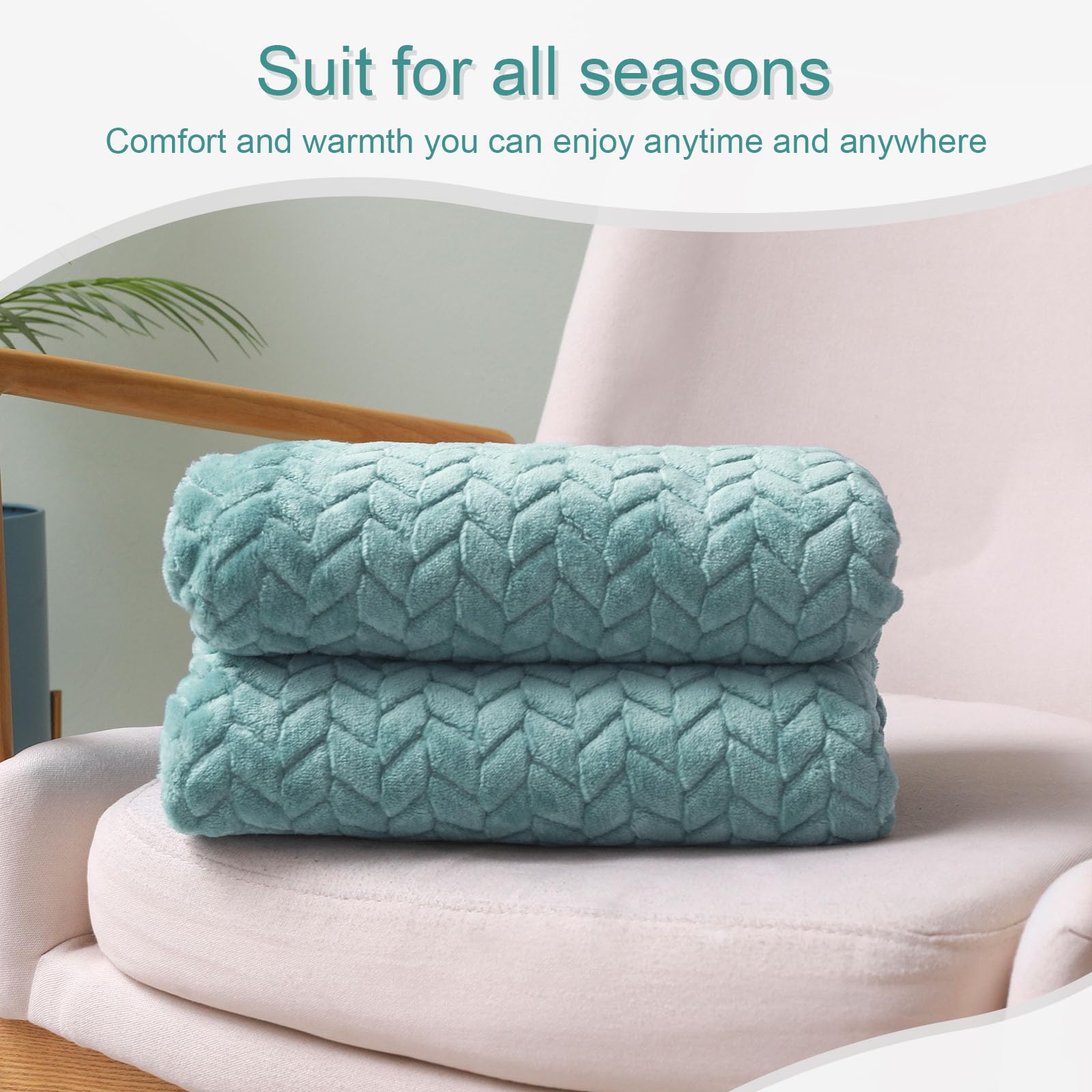 Exclusivo Mezcla Fleece Throw Blanket for Couch Sofa, 50”x70”, Celadon