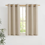 NICETOWN Angora Short Linen Curtains for Kitchen, Thick Flax Small Window Treatments Semi Sheer Privacy Assured with Light Through for Cafe/Bathroom, W42 x L48, 2 Panels