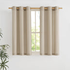 NICETOWN Angora Short Linen Curtains for Kitchen, Thick Flax Small Window Treatments Semi Sheer Privacy Assured with Light Through for Cafe/Bathroom, W42 x L48, 2 Panels