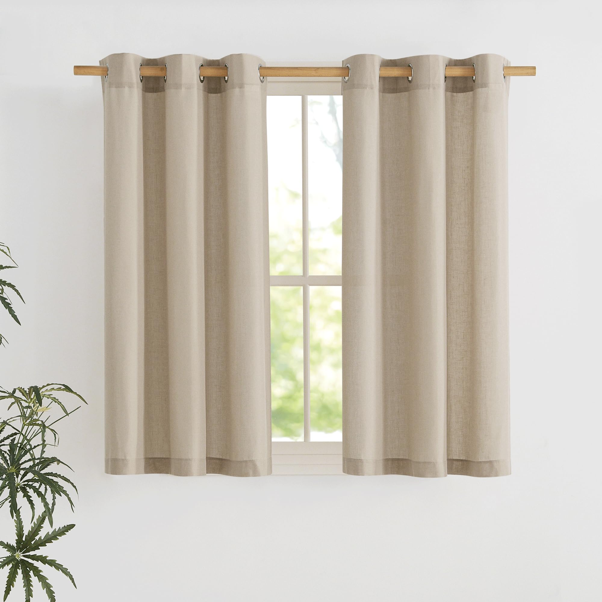 NICETOWN Angora Short Linen Curtains for Kitchen, Thick Flax Small Window Treatments Semi Sheer Privacy Assured with Light Through for Cafe/Bathroom, W42 x L48, 2 Panels