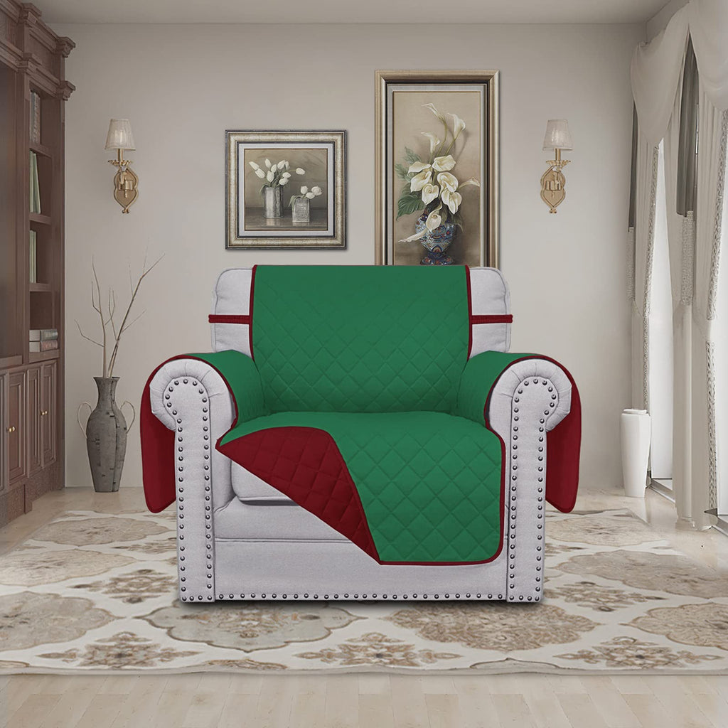 Easy-Going Chair Sofa Slipcover Reversible Sofa Cover Water Resistant Couch Cover Furniture Protector Cover with Elastic Straps for Pets Kids Children Dog Cat (Chair, Green/Christmas Red)