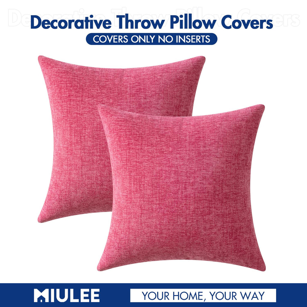 MIULEE Soft Chenille Throw Pillow Covers Hot Pink 18x18 Inch Pack of 2