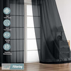 Black Sheer Curtains 90 Inches Long 2 Panels, Light Filtering Solid Sheer Curtains for Bedroom Living Room, Lightweight Soft Airy Window Voile Sheer Drapes, Dual Rod Pocket, 2x42Wx90L Inches