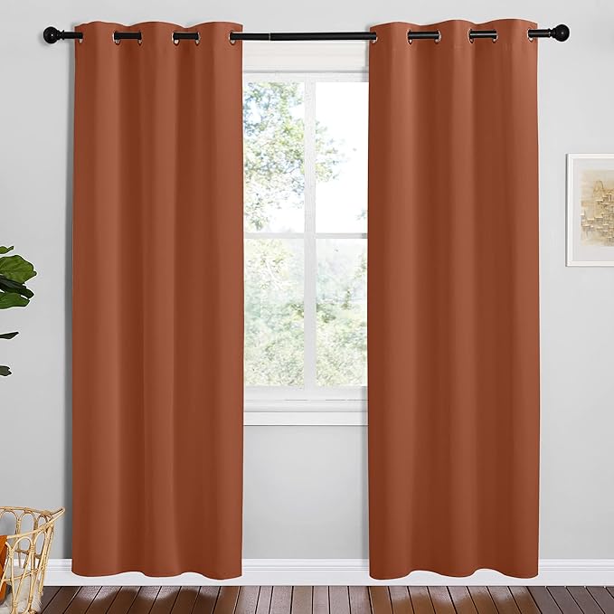 NICETOWN Bedroom Small Blackout Curtains 78 inches Long, Burnt Orange, 1 Pair, 42 x 78 inches, Privacy and Thermal Insulated Blackout Drapes for Office Windows