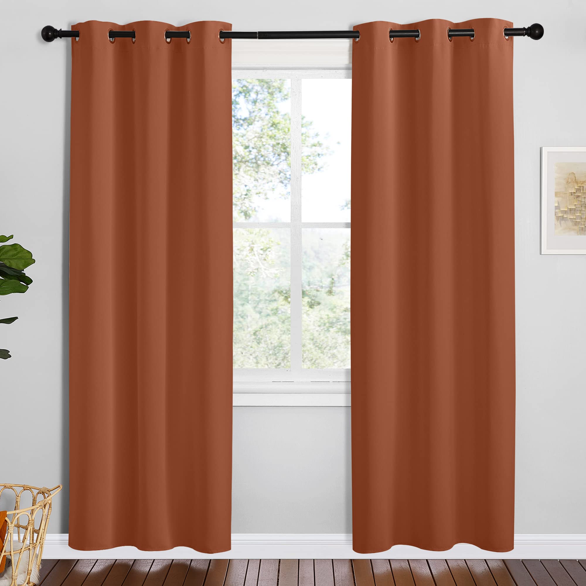 NICETOWN Bedroom Small Blackout Curtains 78 inches Long, Burnt Orange, 1 Pair, 42 x 78 inches, Privacy and Thermal Insulated Blackout Drapes for Office Windows
