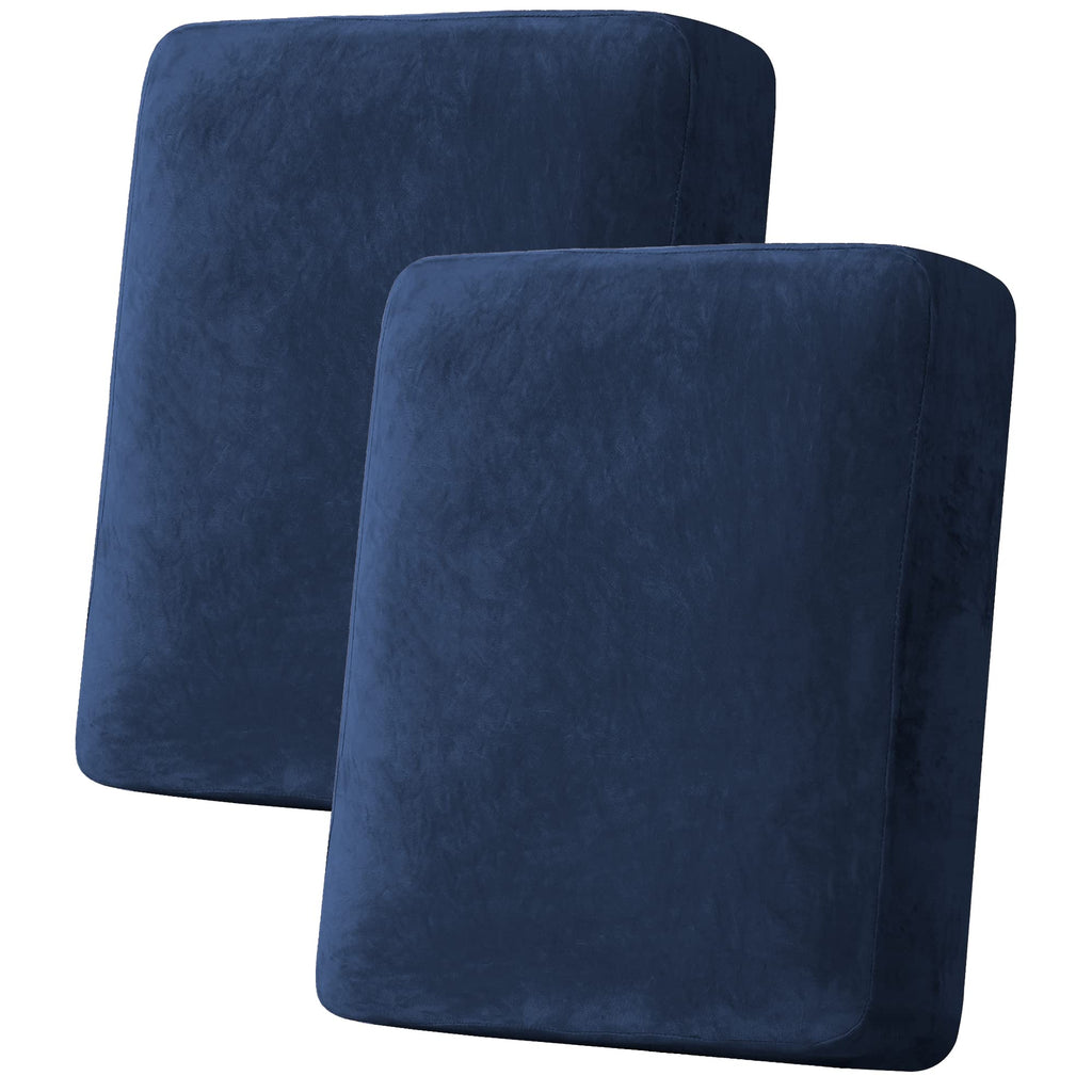 H.VERSAILTEX Velvet Stretch Couch Cushion Cover Plush Cushion Slipcover for Chair Loveseat Sofa Cushion Furniture Protector Seat Cushion Sofa Cover (2 Piece Medium Sofa Cushion Covers, Navy)