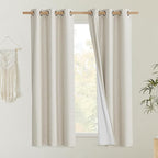 NICETOWN Natural Thick Linen Blend 100% Blackout Curtains 60" Long 2 Panels Set for Bedroom, 34" Wide, Rustic Grommet Thermal Insulated Flax Textured Full Blackout Window Draperies with White Liners