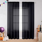 OVZME 2 Pieces Black Sheer Curtains 96" Inch Long for Living Room, Top Rod Pocket Voile Lightweight and Airy Drapes Window Treatment, 2 Panels= 84" W, Each 42" W x 96“L