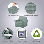 H.VERSAILTEX 2-Piece Spandex Stretch Sofa Slipcover for Chair, Anti-Slip Rich Lycra Knitted Jacquard Sofa Cover Machine Washable Furniture Protector, Solid Cyan, 1 Seater