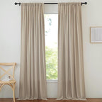 NICETOWN Thick Flax Linen Camel Curtains 108 inches Long, Pinch Pleated Linen Blend Privacy Added with Light Filtering Window Treatments for Living Room/Bedroom, W50 x L108, 2 Panels